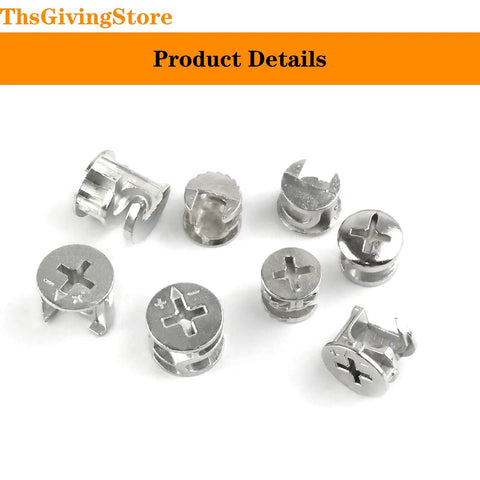 75 Pack Heavy Duty Cam Lock Nuts With Tough As Nails Furniture Connector Hardware Rustproof Zinc Alloy, eight pieces shown.