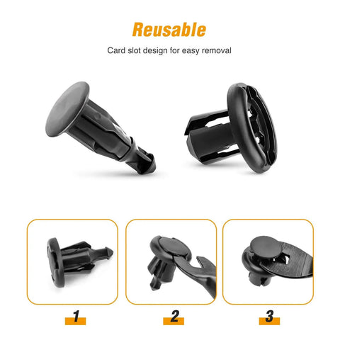 Clean Nylon Fender Clips And Bumper Retainer Kit For Honda And Acura Rides With 40 Pack Expansion Screws showing reusable clips.