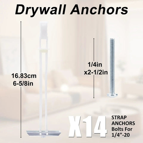 14 Piece Set Of Heavy Duty Drywall Anchors With Screw In Hollow Wall Plugs And Included 1/4 20 Threaded Metal Bolts For Dead Nuts Tight Hold And No Sweat Setup On Half Inch Drywall Or Concrete Block Surfaces