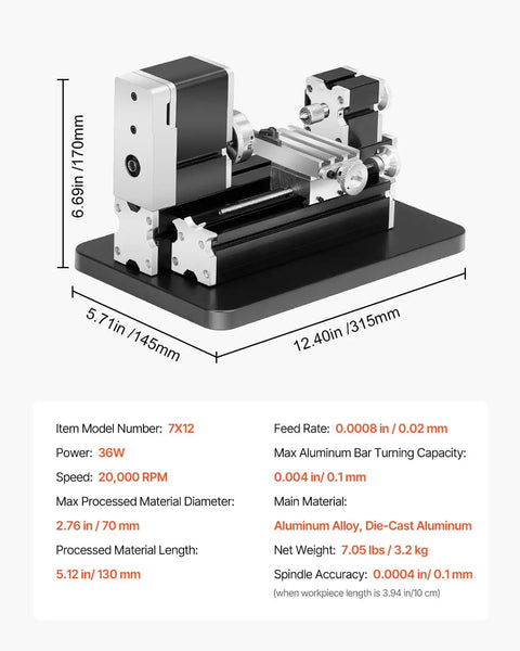 Didactical Mini Metal Lathe For DIY Projects 20,000 RPM 36W Power Lathe with 3 Jaw Chuck on table