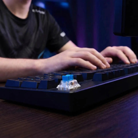 Blue 3-Pin Clicky Mechanical Keyboard Switches 50gf Actuation, Tactile And Audible Feedback, 30-Piece Bulk Pack For DIY Keyboards, Gaming, Typists, And Fidget Enthusiasts. installed on keyboard