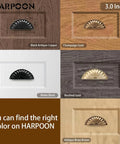 Color variations of 6 Pack Bin Cup Drawer Handles Set For Cabinets and Furniture, including Antique Brass Finish
