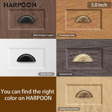 Color variations of 6 Pack Bin Cup Drawer Handles Set For Cabinets and Furniture, including Antique Brass Finish