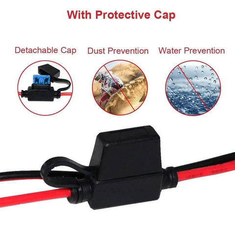 13 Foot 12V Female Cigarette Lighter Socket Extension Cord With Battery Eyelet Ring 8.3mm Hole SPT 2 Cable Protective Cap