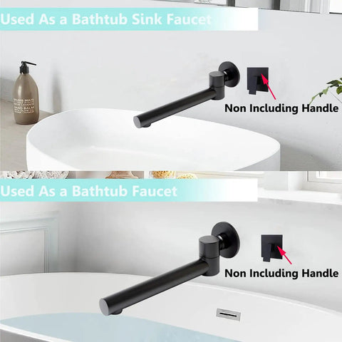 Matte Black Tub Spout For Bathtub And Shower Non Diverter Wall Mount Round Shape 180 Degree Swivel 1/2 Inch NPT Thread Water Saving Rotatable Spout Easy Install For A Slick Modern Bath Upgrade used as a sink faucet and bathtub faucet