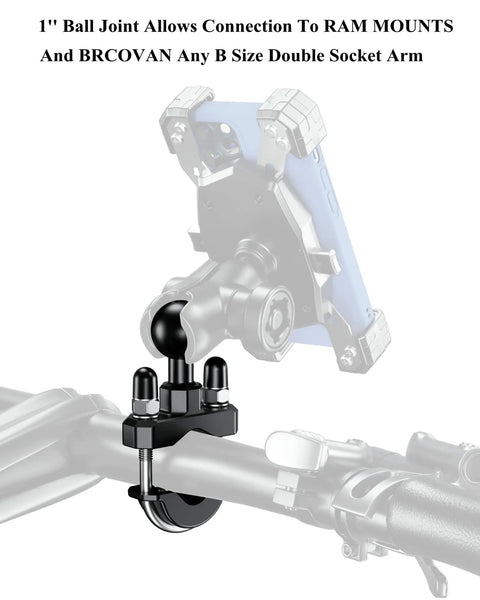 1 Inch Ball Handlebar U Bolt Mount Base Fits Round Rails 0.5 To 1.26 Inches RAM Mounts B Size Compatible With 1 Inch Ball Double Socket Arm Bike And Motorcycle Phone Holder attached to bike