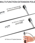 Multi-function extension pole with 1/4" drive extensions, showing socket wrench with various extension bars.