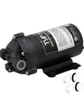 Heavy Duty Self Priming RO Water Booster Pump For Reverse Osmosis Systems Well And Storage Tanks Ultra Quiet Low Vibration Quick Hookup Rock Solid Build Seventy Five Gpd Zero Pressure with two fittings.