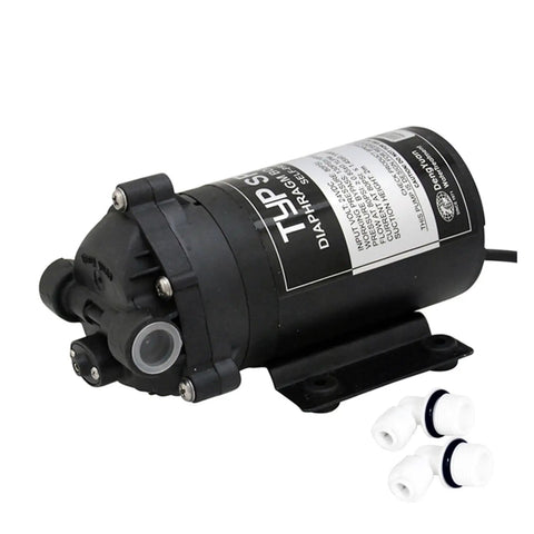 Heavy Duty Self Priming RO Water Booster Pump For Reverse Osmosis Systems Well And Storage Tanks Ultra Quiet Low Vibration Quick Hookup Rock Solid Build Seventy Five Gpd Zero Pressure with two fittings.