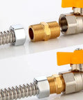 Workhorse Brass Hex Nipple Fittings Male To Male Thread Pipe Coupler Adapter, showing brass fittings with valve for gas plumbing.