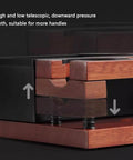 Solid Walnut Coffee Tamping Station And Espresso Knock Box Featuring Double Layer Accessory Storage Fits 51 54 58mm Portafilters, detailed view of telescopic pressure cloth feature.