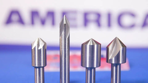 Three Piece Single Flute Countersink Set With 82 Degree Cutting Angle for 1/4 inch, 3/8 inch, and 1/2 inch bits on display