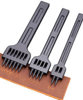 Pro Grade Three Piece Leather Stitching Chisel Set With Four Millimeter Diamond Prongs for leather crafting on brown leather