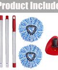 Spin Mop Head Base And Handle Replacement For OCedar EasyWring RinseClean Microfiber Spin Mop 2 Tank System Replacement Kit, 2 refills, red handle and base