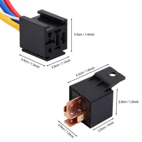 Dimensions of Two Pack 12V 80A Heavy Duty SPDT Car Relay With Harness and Socket Kit 5 Pin On Off Normally Open 5 Wire Automotive Relay for Electric Fans Relays DIY Auto Electrical Projects