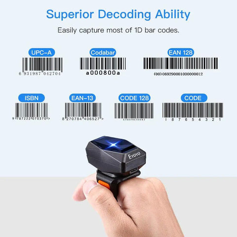 1D Finger Ring Barcode Scanner With Bluetooth And 2.4GHz Wireless And USB Wired Options on finger scanning barcodes