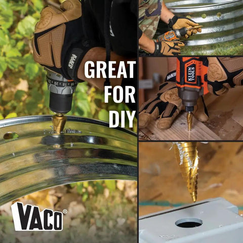 Heavy Duty Step Drill Bit Set For DIY With Spiral Double Fluted Titanium Nitride Coated Bits used on metal and wood surfaces