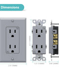 Dimensions of Decorator Electrical Wall Outlet Gray Tamper Resistant Duplex Receptacle 15A 125V Two Pole Self Grounding Residential Grade