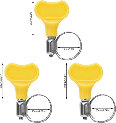 Yellow Stainless Steel Hose Clamps Pack of 14, Adjustable Thumb Screw Key Type, 8mm Bandwidth, Fits 16 to 25 mm Hoses