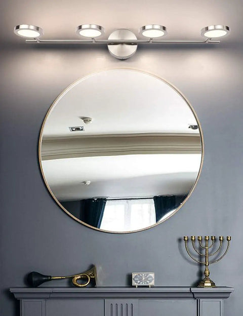 LED Bathroom Vanity Light Fixture With 4 Adjustable Swing Arm Heads 20W 4000K Daylight Nickel Finish Frosted Acrylic Diffusers