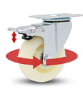 Badass Heavy Duty White Nylon Swivel Caster Wheels For Furniture Carts And Workbenches with galvanized bracket and wheel rotation.