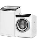 Compact Portable Washer And Dryer Combo Featuring Heated Boot Dryer Fully Automatic 28 Pound Washing Machine side view with control panel.