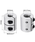 Rock Solid Aluminum Shaft Coupler For 10 To 12.7 mm ID And 30 mm Length, showing coupler dimensions and set screws, side view.