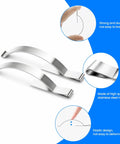 30 Pack Stainless Steel Window Screen Clips Heavy Duty Tough As Nails Rust And Corrosion Proof Screen Retainer Tension Clips 69mm By 6.4mm Replacement Hardware For Aluminum Window Screens And Door Installations, shown bent and close-up