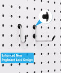 Slick Shop Pegboard Organizer And Hook Lock Kit With Heavy Duty Storage Bins showing enhanced pegboard hooks and locking design.