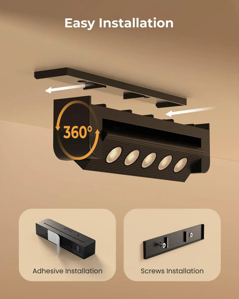 Indoor Spotlight Kit With Daily Auto Timer, 5500mAh Rechargeable Picture Lights installation options - adhesive and screws.