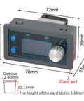 Programmable CNC DC Power Supply 0.6 To 36V 5A 80W with adjustable output and LCD display shown with detailed dimensions.