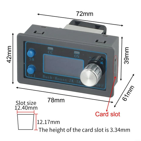 Programmable CNC DC Power Supply 0.6 To 36V 5A 80W with adjustable output and LCD display shown with detailed dimensions.