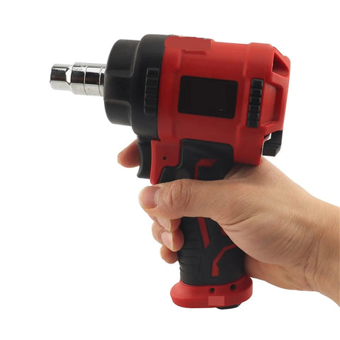 Heavy Duty Pneumatic Impact Wrench And Hammer Kit 1/2 Inch Drive held in hand, showcasing ergonomic grip and wrench size.