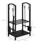 Five Piece Wrought Iron Firewood Storage Rack With All In One Tool Set For Indoor Outdoor Use Ready To Roll Includes Poker Hook Shovel And Duster