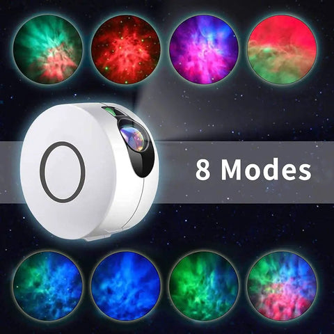 Nebula Star Projector With Effects And 15 Lighting Modes, 360 Degree Rotation, Multi Color LEDs In Blue Green And Red, device with 8 modes