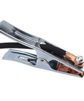 Heavy Duty 300A Ground Welding Earth Cable Clamp Clip For Mig TIG Arc Welder With Chrome Plated 10-25 Plug Holder Tool close-up view.