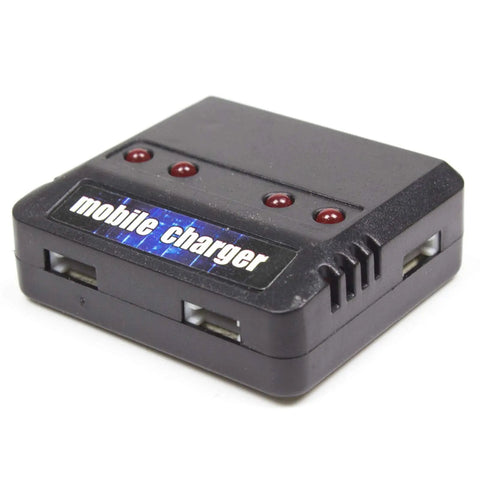 Four Pack 3.7V 650mAh LiPo Batteries With a 4 in 1 Battery Charger for Syma X5 X5C X5C1 RC Drones, black charger unit