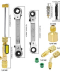 Valve Core Remover and HVAC Service Wrench Set with Hex Bit Adapters for R410A Systems, 5/16 and 1/4 Port Sizes