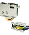 Two Pack Sliding Patio Door Rollers Replacement Kit With One And A Half Inch Steel Ball Bearing Wheels shown front and side.