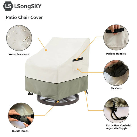 Outdoor Swivel Lounge Chair Cover 2 Pack Weatherproof Heavy Duty Fits 33W By 35D By 38 And A Half Inches High White And Grayish Green