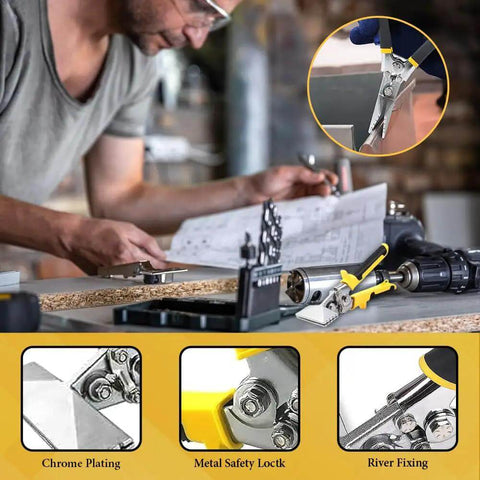 Workhorse Hand Seamer For Sheet Metal, 6 Inch Jaw Bender Pliers With Comfort Grip in use, showing ergonomic TyreGrip handle for easy bends.
