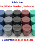 Various EndSwate golf grip sizes in multiple colors and weights including 14oz Counterweight Swing Training Aid For Standard Golf Grips