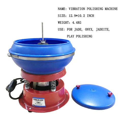 Beast Mode Heavy Duty Vibrating Rock Tumbler Brass Jewelry Polisher, blue and red, 3 kg capacity for jade, jadeite, and beeswax polishing.