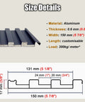 Size details of 10 Pack Built Tough Corrugated Aluminum Roof Panels with Thermal Insulated Core for Pergola Sheds and Garages.