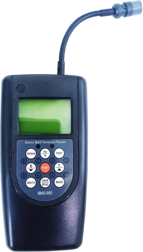 Sonic Belt Tension Meter For Transmission Belts Easy Acoustic Tension Readings And Belt Vibration Frequency Measurement From 10 Hz To 680 Hz 20 Data Storage Portable And User Friendly, handheld BMS-680 with probe