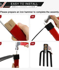 Step-by-step assembly of 4 Piece Garden Tool Set With 10.6 Inch Wooden Handles including pick axe, hoe, hand tiller, and garden rake