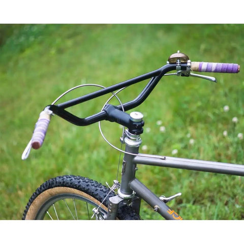 Klunker Style Commuter Urban Bicycle Handlebar 25.4mm Black for City Riding, sturdy aluminum, wide grip, mounted on bike frame