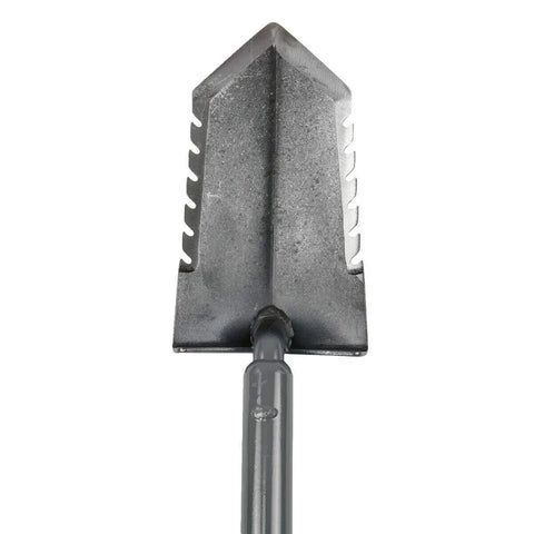Bladed view of Heavy Duty 31 Inch T Handle Metal Detector Shovel With Double Serrated Blade For Relic Hunting, Coin And Jewelry Prospecting