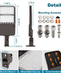 Dimensions and features of Beefy 300W LED Parking Lot Light With Photocell Outdoor Dimmable Pole Light Slip Fitter And Arm Mount