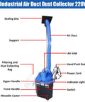 Heavy Duty Industrial Air Duct Dust Busting Cleaner For Commercial Central HVAC Systems With 4000 Cubic Meters Per Hour Suction 16.4 Ft Duct Length And 4.9 To 9.8 Ft Ceiling Height Built For Warehouses And Workshops, blue duct